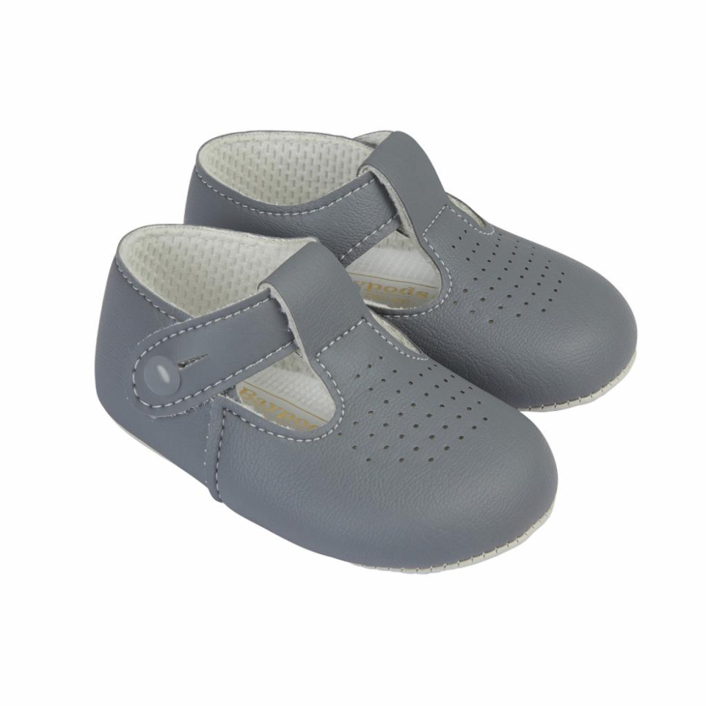 Baypods Boys Grey Soft Soled Pram Shoes