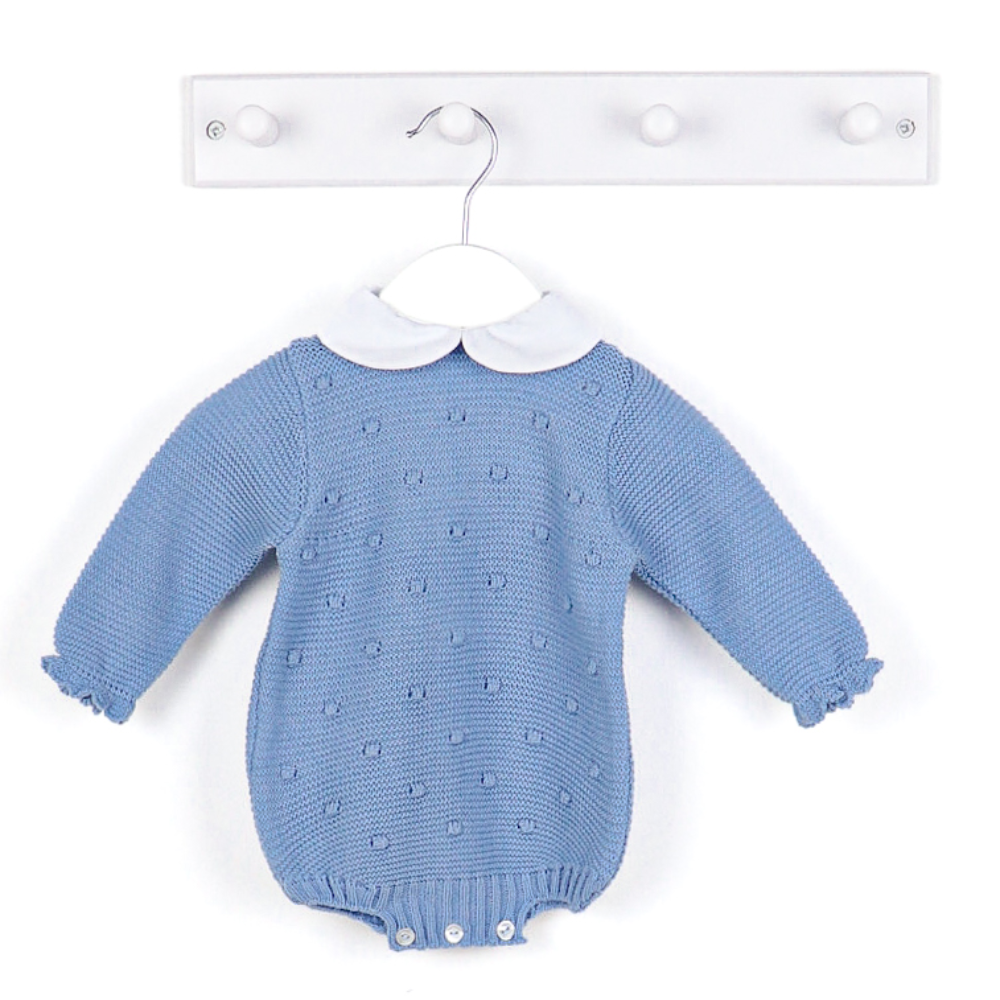 Juliana Knitted Blue Bobble Romper with Collar