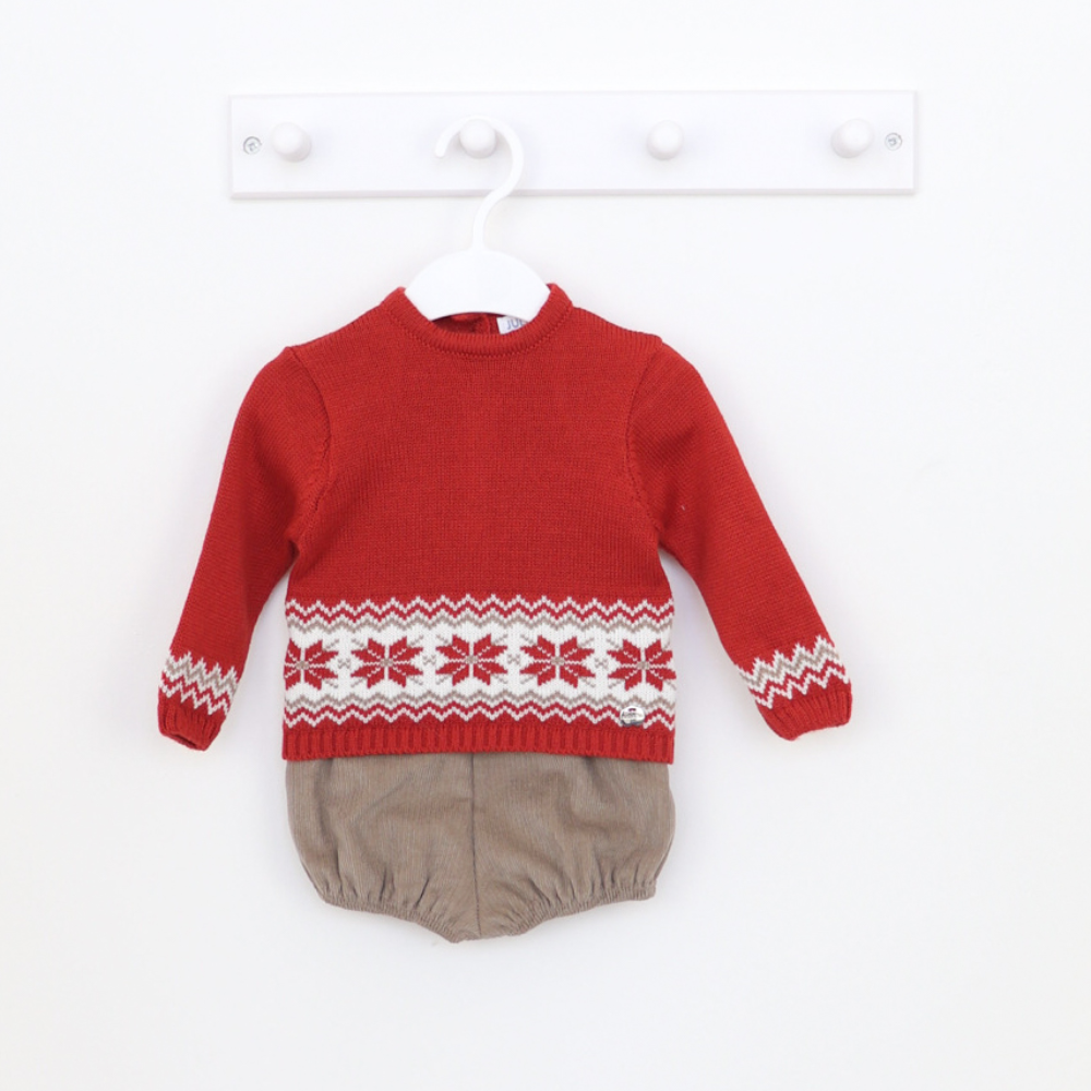 Juliana Boys Cord Shorts and Snowflake Knitted Jumper Set