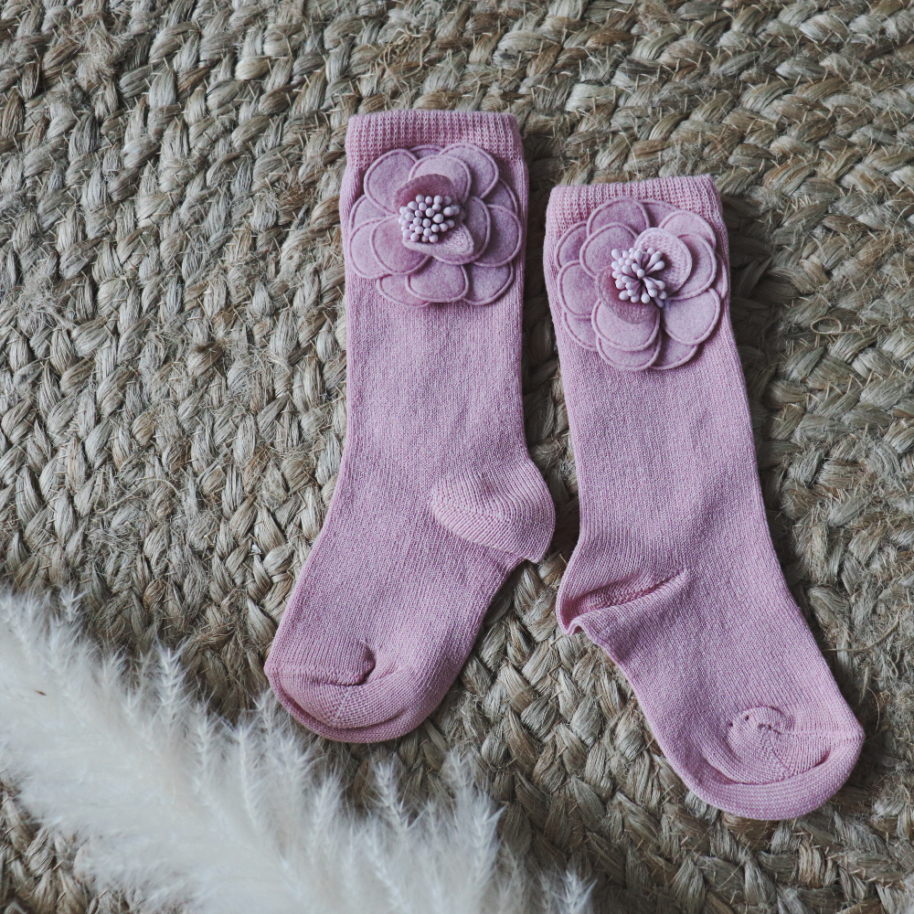 Meia Pata Dry Pink Flower Knee Socks