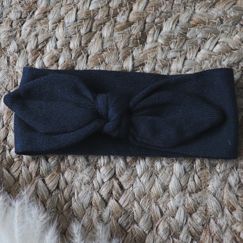 Meia Pata Cotton Navy Tie Bow Headband