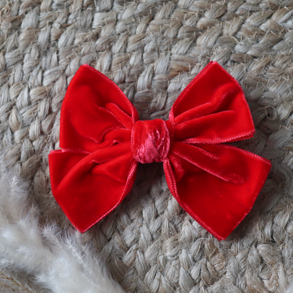 Meia Pata Large Double Velvet Hair Bow Red