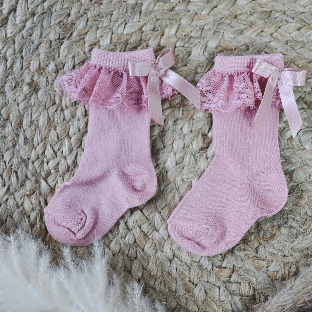 Meia Pata Dry Pink Lace & Bow Knee Socks