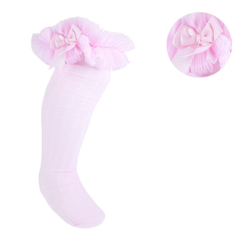 Organza Pink Lace & Bow Knee Length "Tutu" socks
