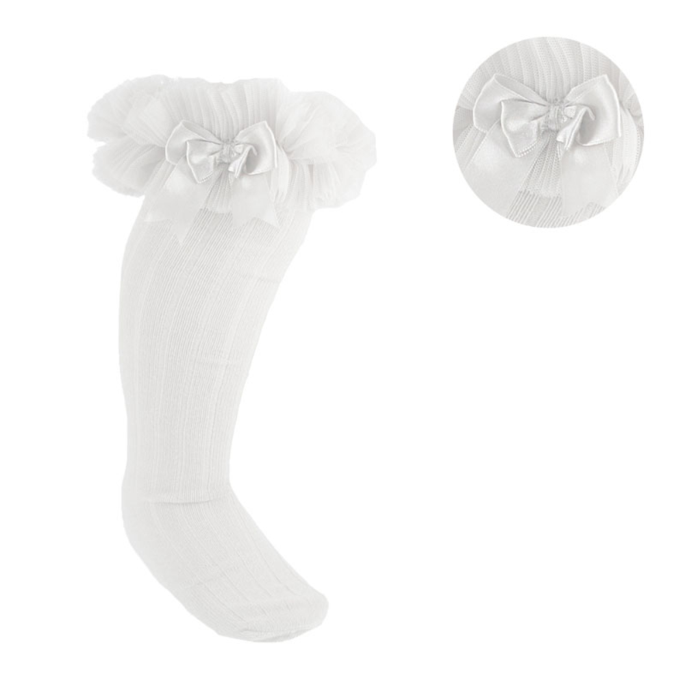 Organza White Lace & Bow Knee Length "Tutu" socks