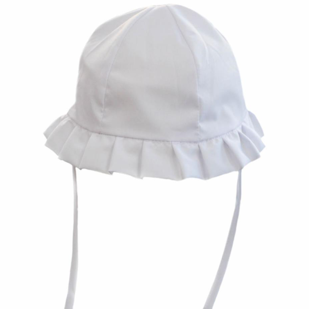 Girls White Frilled Summer Hat